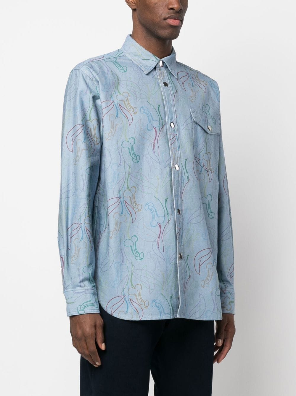 Shop Viktor & Rolf Graphic-print Button-up Denim Shirt In Blue