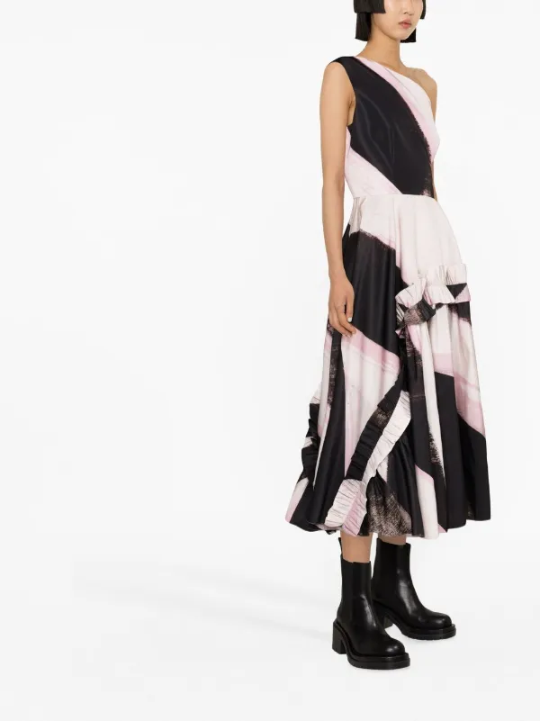 Alexander McQueen graphic-print one-shoulder Dress | Black Alexander McQueen graphic-print one-shoulder Dress | Black