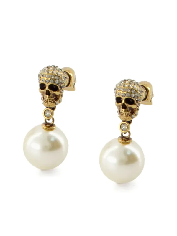 Alexander McQueen Pavé Skull Earrings | Gold | FARFETCH