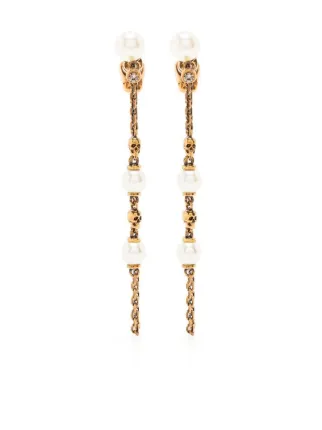 Alexander McQueen Faux Pearl Skull Earrings | Gold | FARFETCH