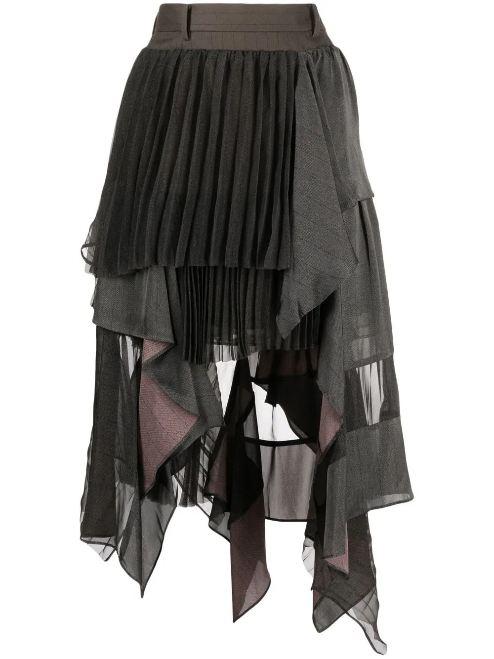

sacai patchwork asymmetric midi skirt - Brown