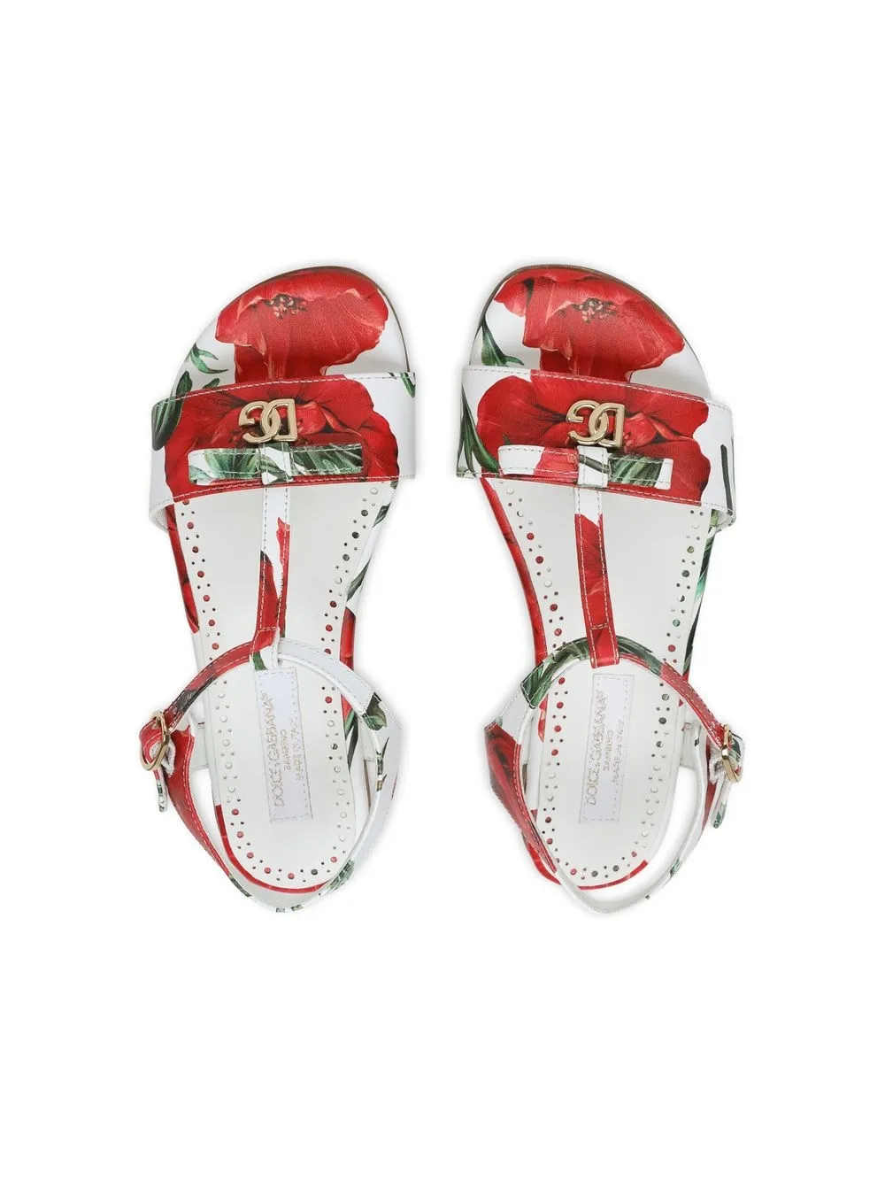 Dolce & Gabbana Logo-plaque Poppy-print Sandals In Red
