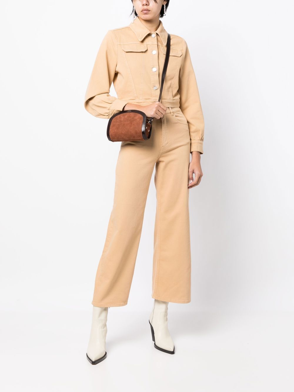 A.P.C. Demi-Lune Mini Leather and Corduroy Cross-Body Bag