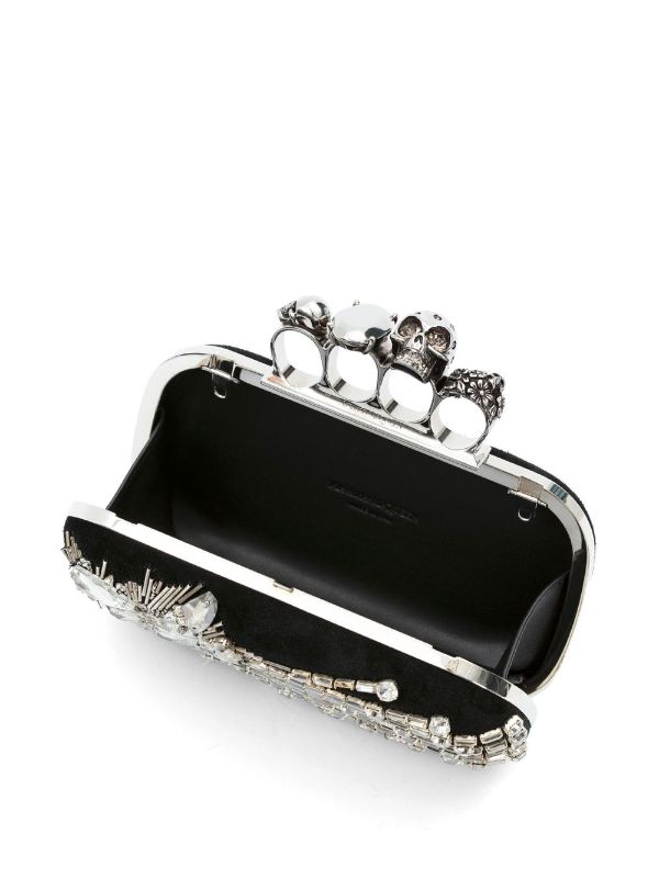 Alexander McQueen embellished black leather four-ring clutch bag