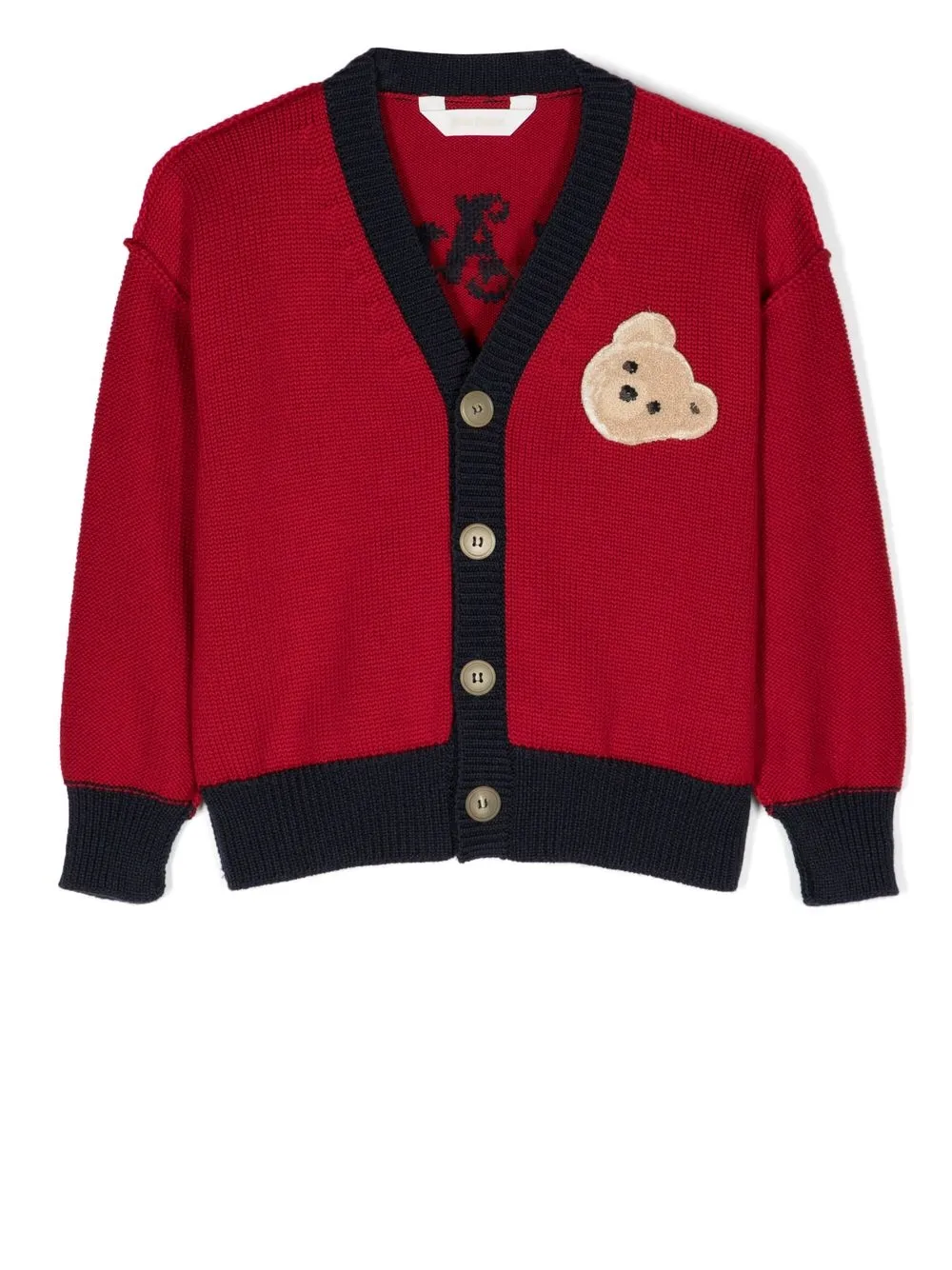 

Palm Angels Kids cárdigan con logo en intarsia y parche teddy - Rojo