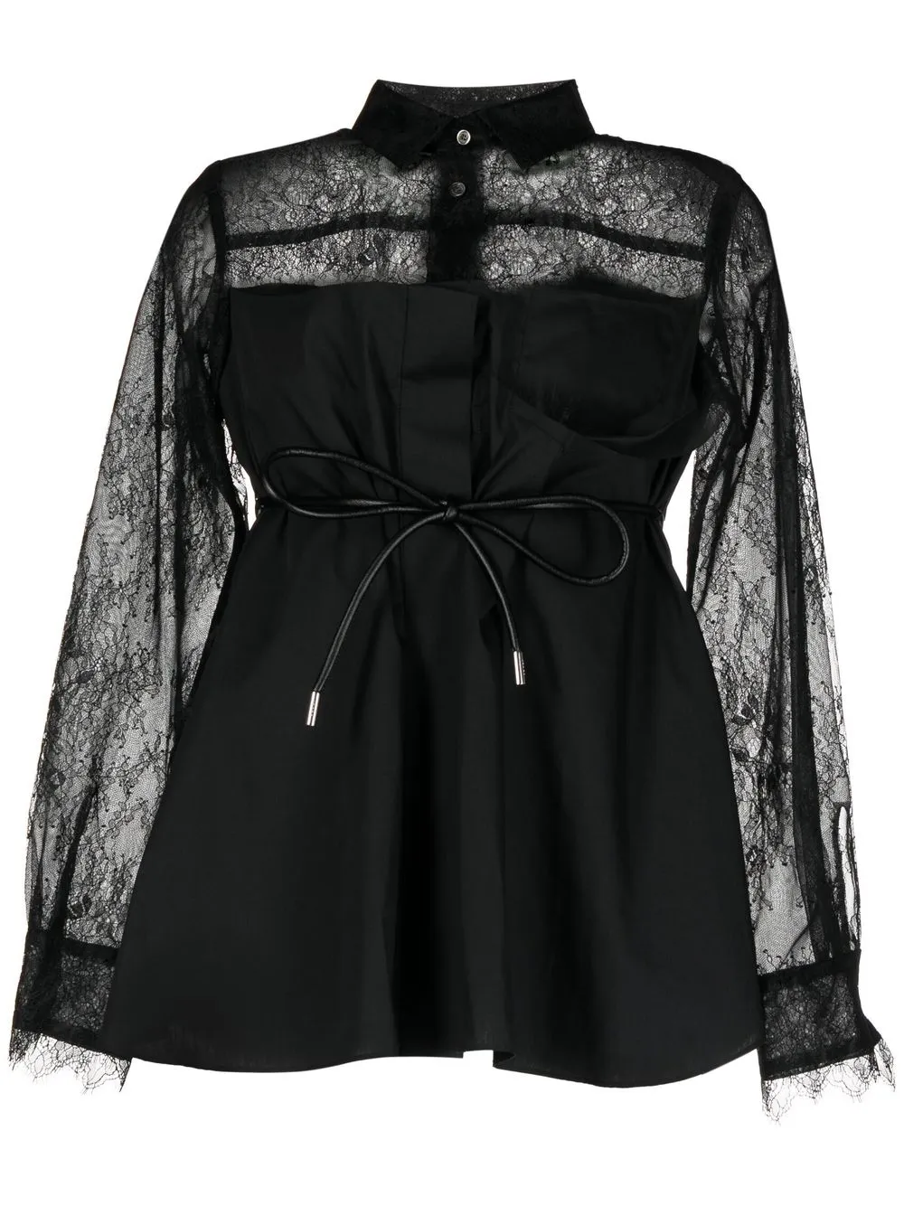 

sacai lace-panelled tied-waist shirt - Black