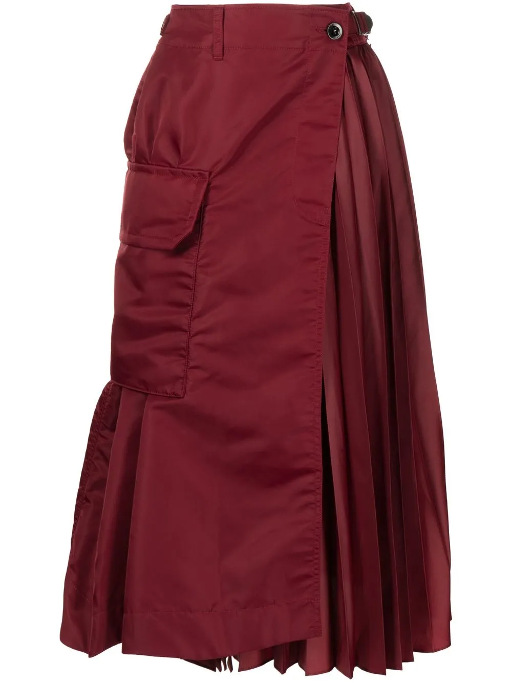 

sacai asymmetric pleated midi skirt - Red