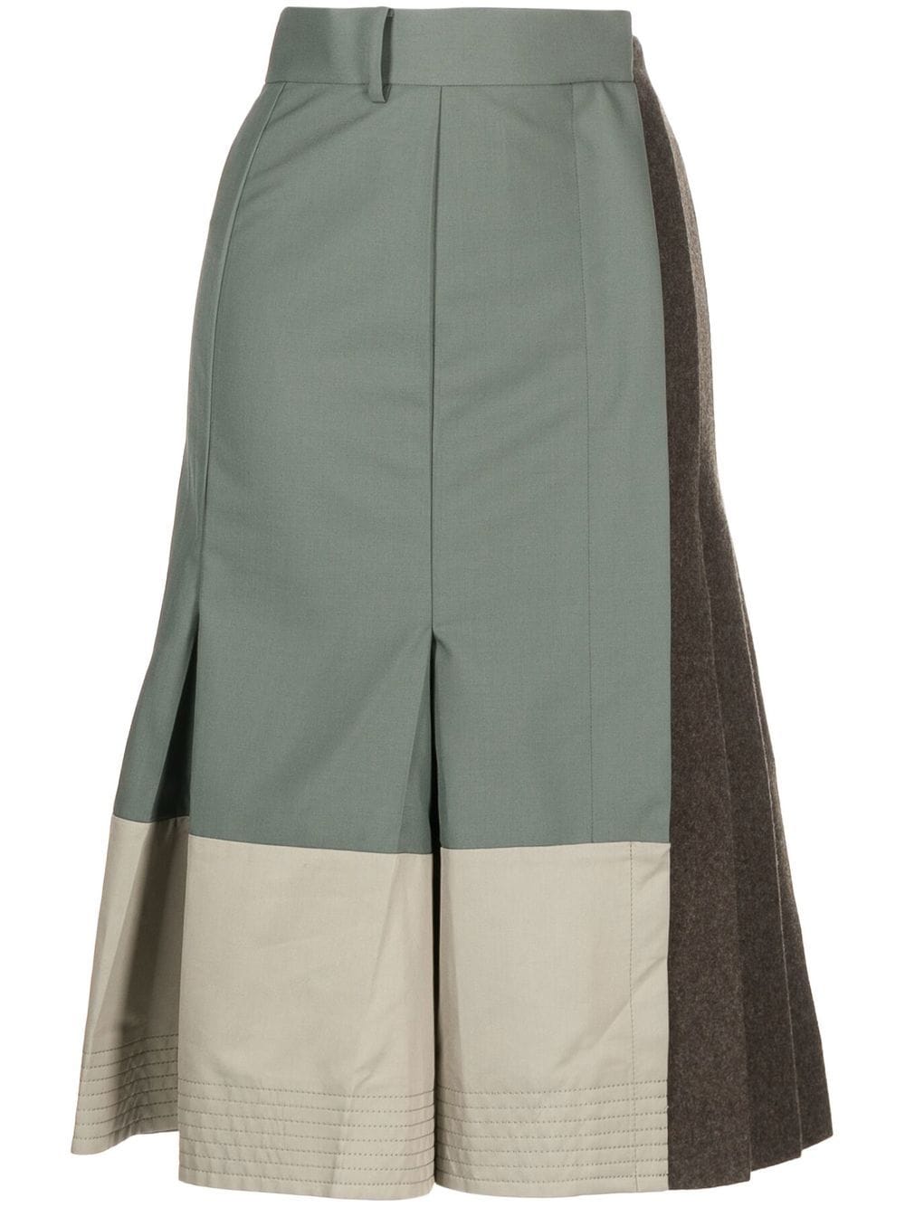 

sacai pleated panelled midi skirt - Brown