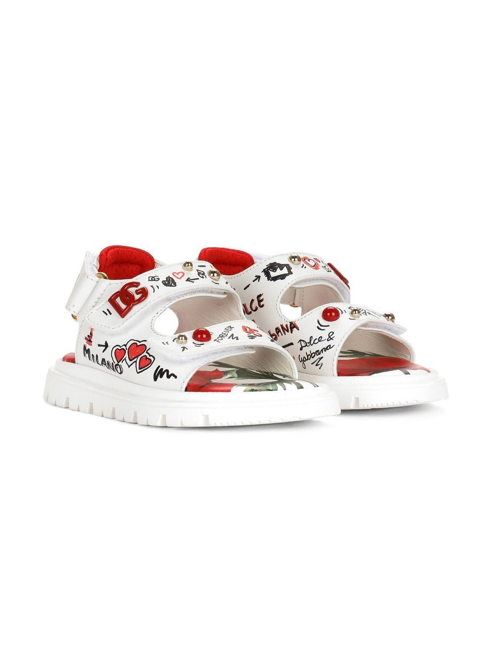 Dolce & Gabbana Kids' Sketchbook-print Touch-strap Sandals In White