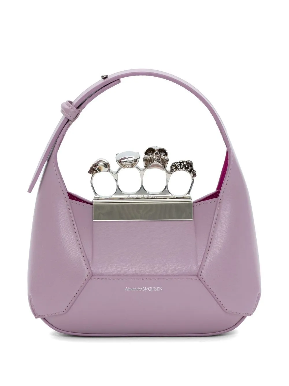 Alexander Mcqueen Skull Jeweled Mini Chain Hobo Bag In Pink