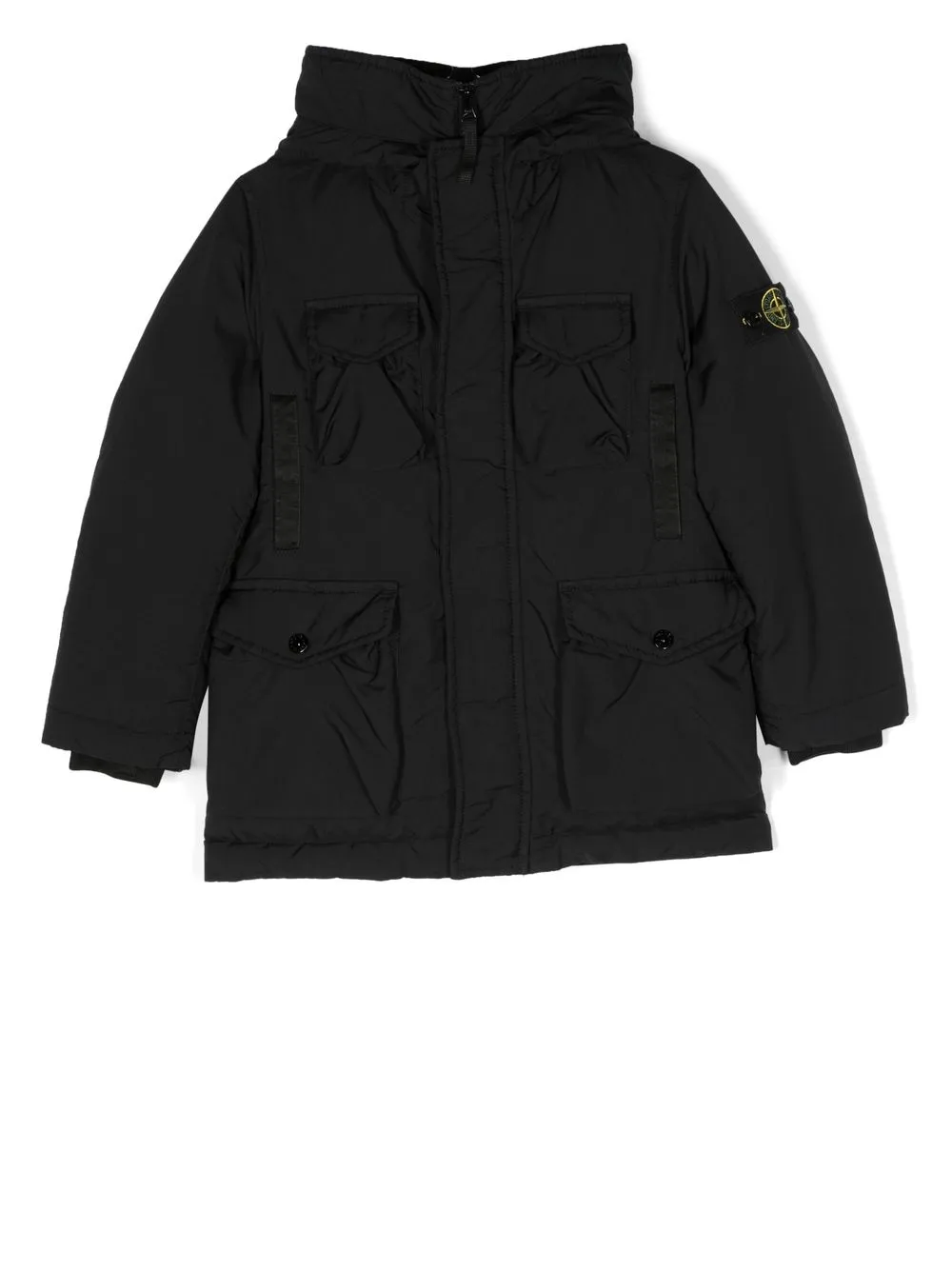

Stone Island Junior logo-patch sleeve hooded coat - Black