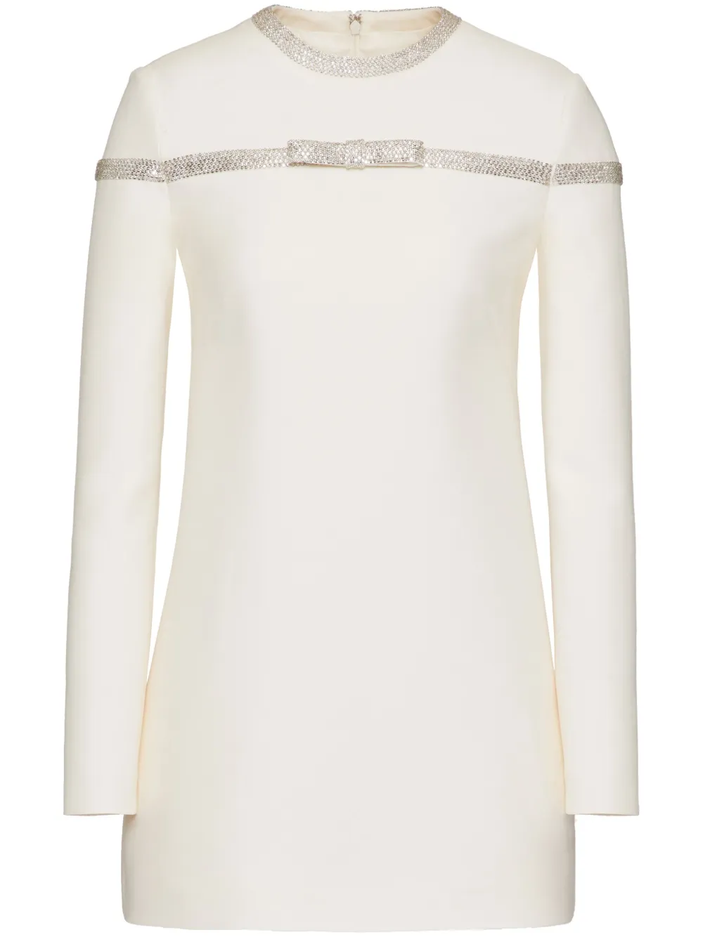 Valentino Crepe Couture Embroidered Short Dress In Ivory/silver