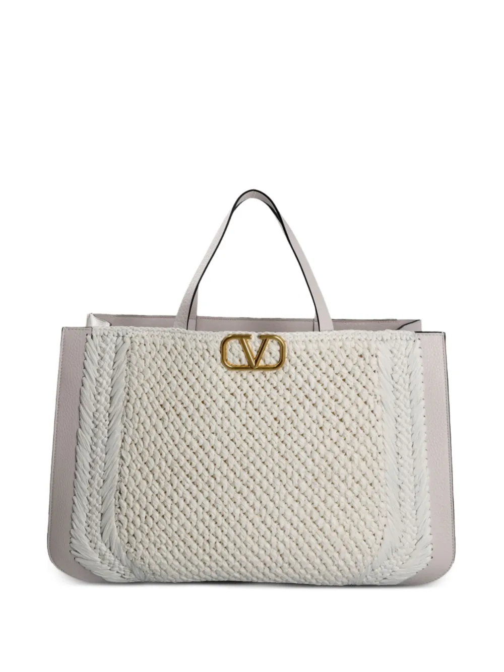 Valentino Garavani VLogo small raffia and leather tote bag | White | Image 1