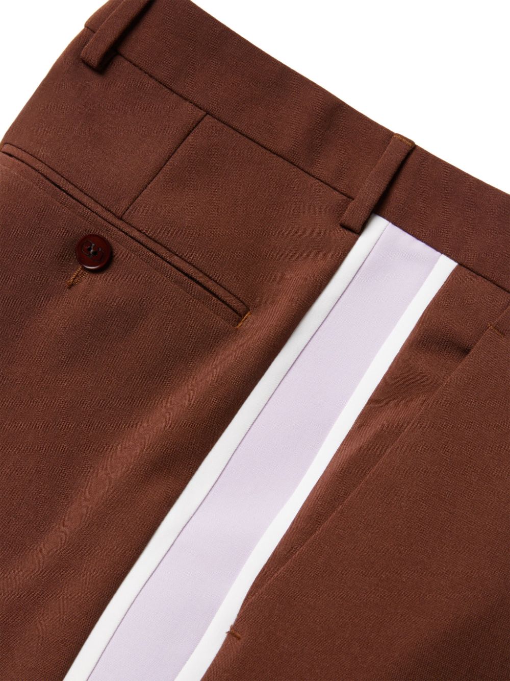 Shop Valentino Side-stripe Wool Trousers In Brown