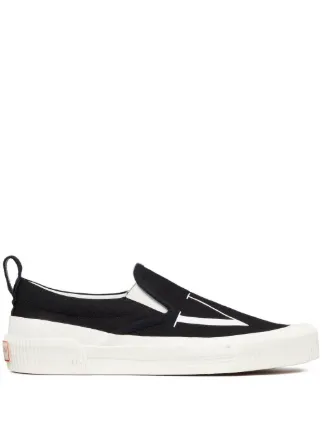 Valentino Garavani VLTN Knit Slip-On Men’s 9 Sneakers Black White Designer 9M Valentino Black VLTN Slip On Trainers – mens designer  main image 4