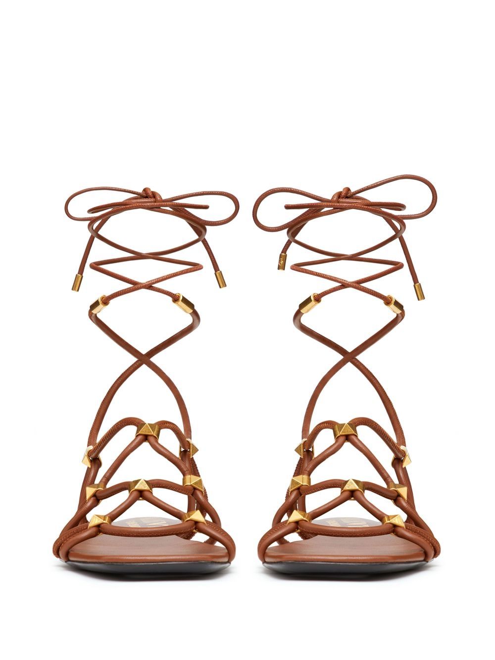 Shop Valentino Rockstud Net Lace-up Sandals In 褐色