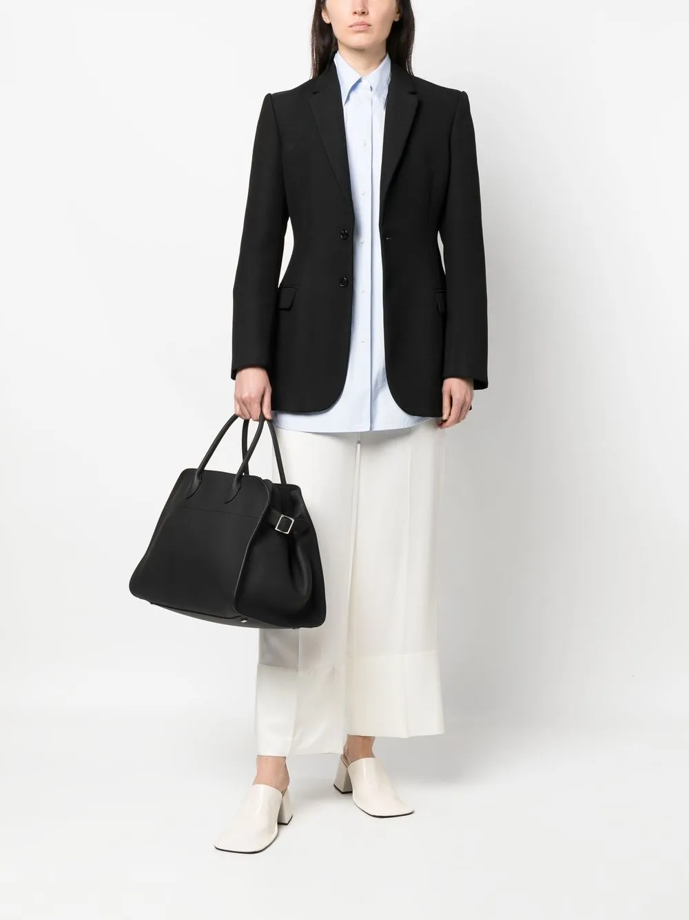 The Row Leren shopper - Zwart