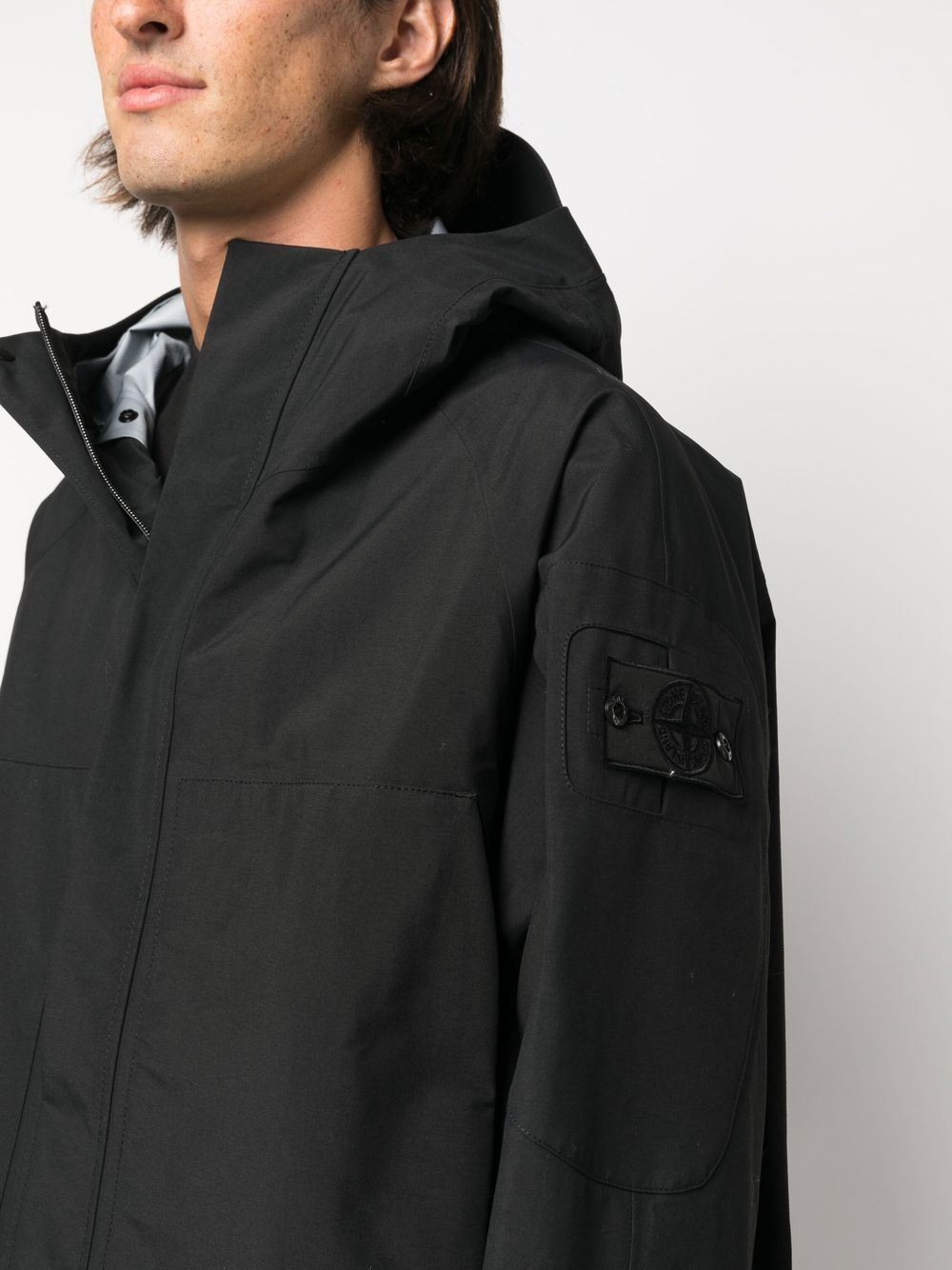 Shop Stone Island Shadow Project Logo-patch Sleeve Detail Jacket In Black