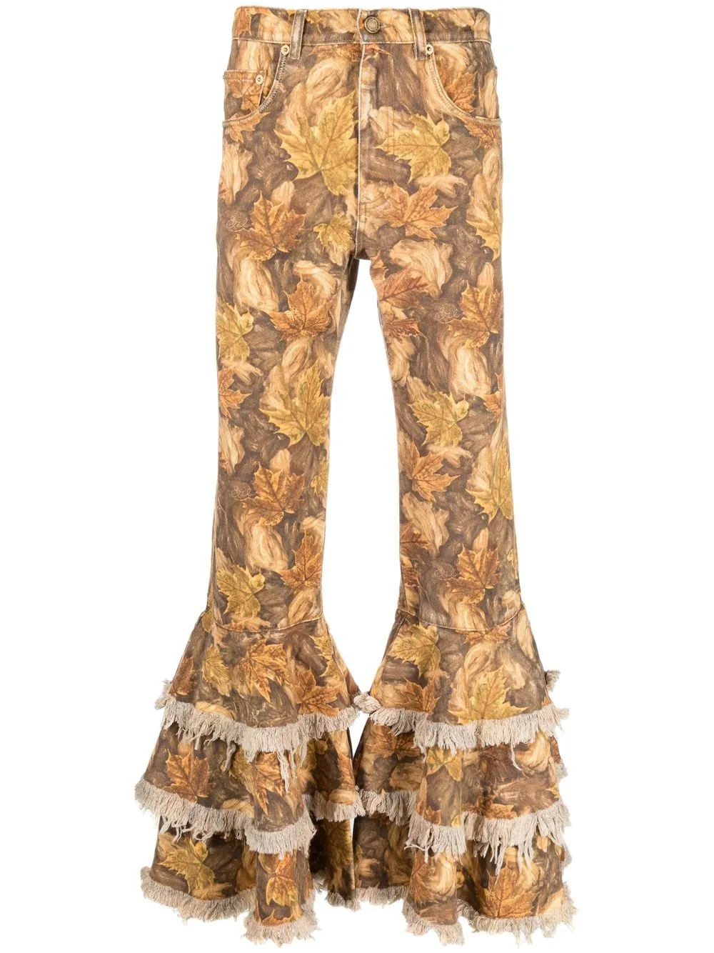 

ERL leaf-print tiered flared jeans - Yellow