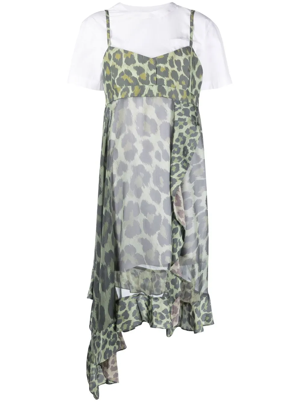 

sacai layered leopard-print dress - Green