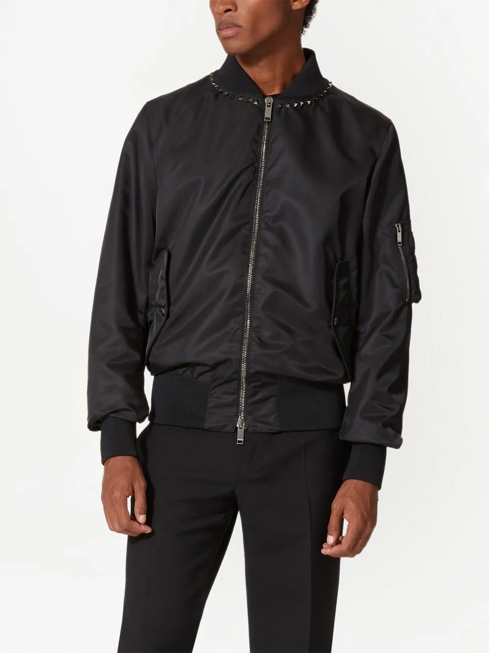 Shop Valentino Rockstud Bomber Jacket In Black