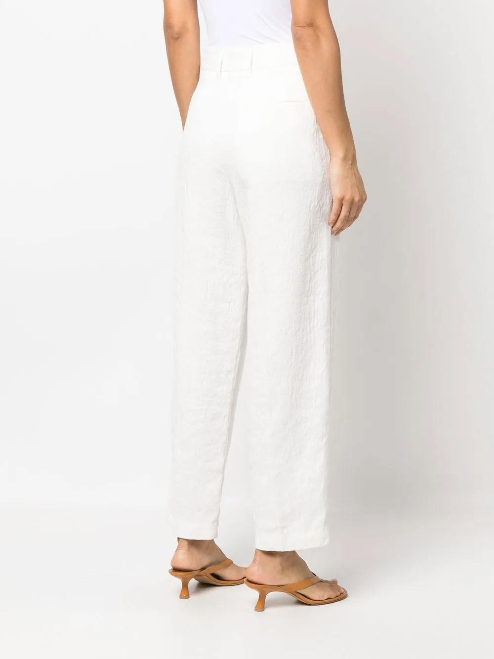 Shop Forte Forte Linen-blend Jacquard Trousers In White