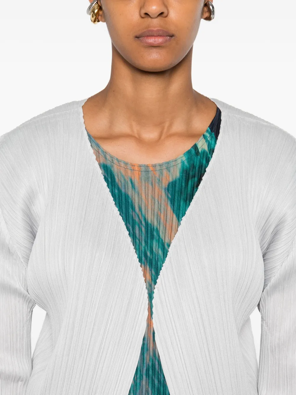 Pleats Please Issey Miyake pleated open-front coat Wit