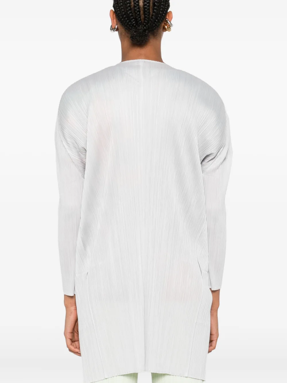 Pleats Please Issey Miyake pleated open-front coat Wit