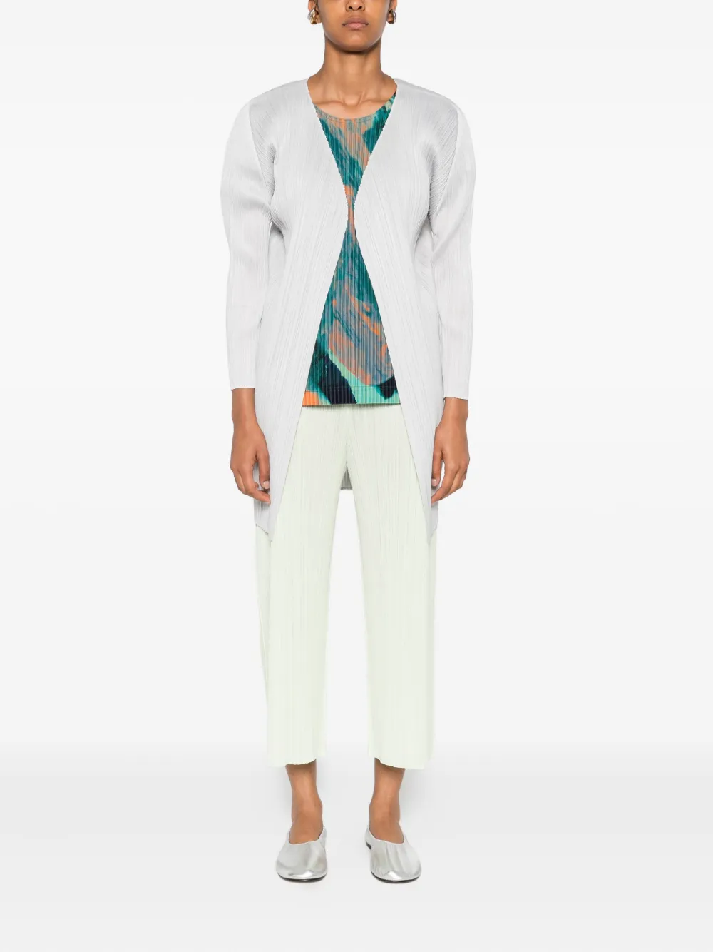 Pleats Please Issey Miyake pleated open-front coat - Wit
