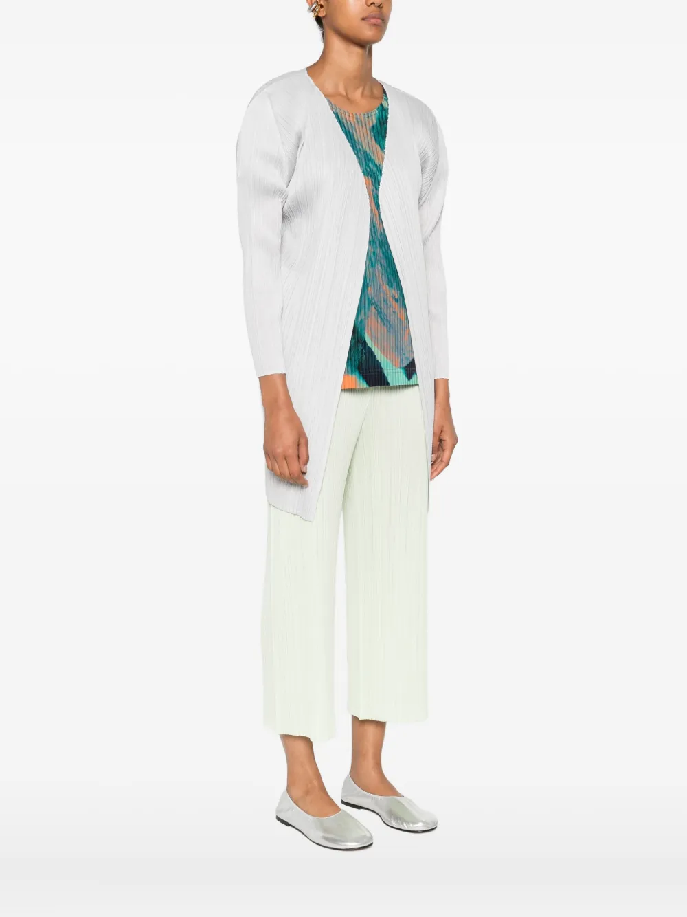 Pleats Please Issey Miyake pleated open-front coat Wit