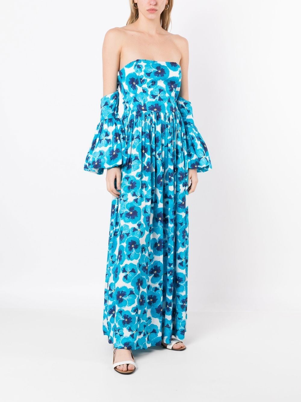 Shop Isolda Maria Floral-print Off-shoulder Dress In Blue