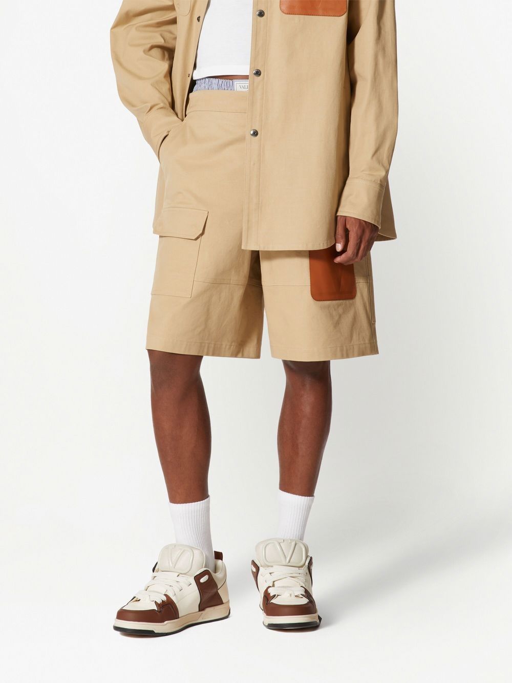 Shop Valentino Leather-pocket Bermuda Shorts In Brown