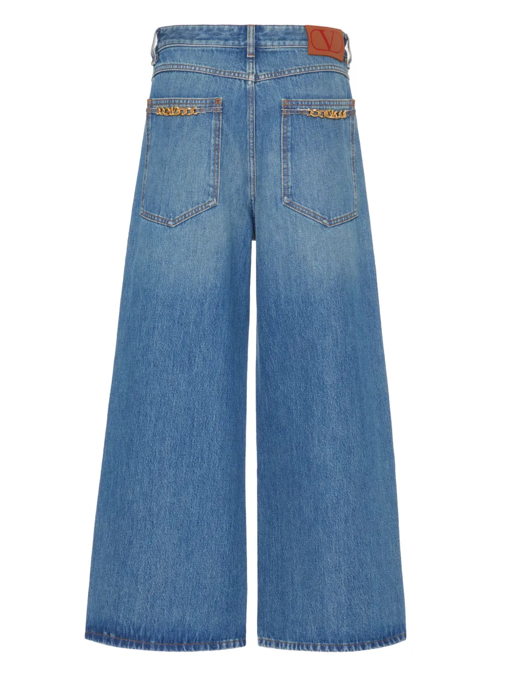 Shop Valentino Vlogo Chain Wide-leg Jeans In Blue