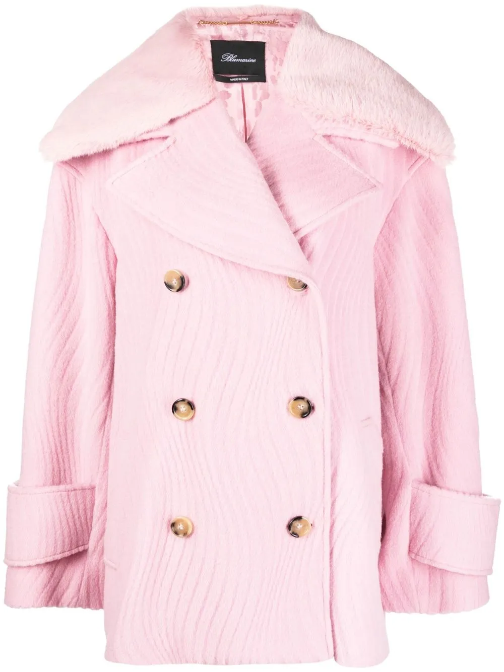 

Blumarine shearling-collar double-breasted jacket - Pink
