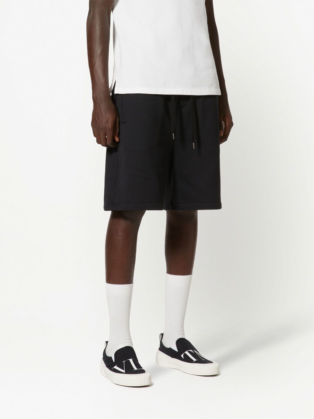 Shop Valentino Vlogo Signature Cotton Bermuda Shorts In Black