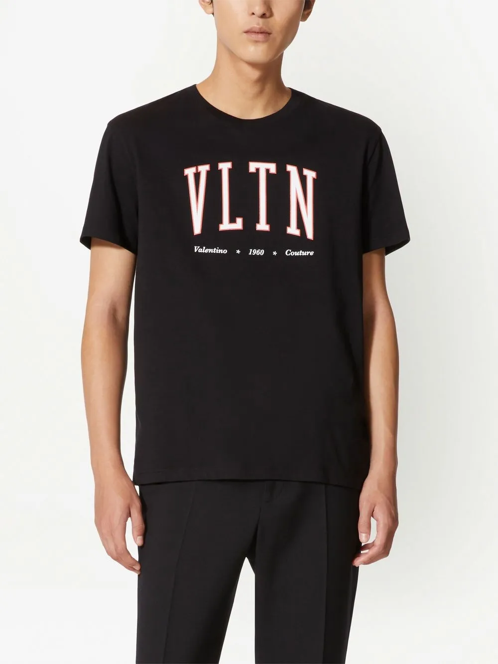 Cotton Crewneck T-shirt With Vltn Print for Man in Pink Pp