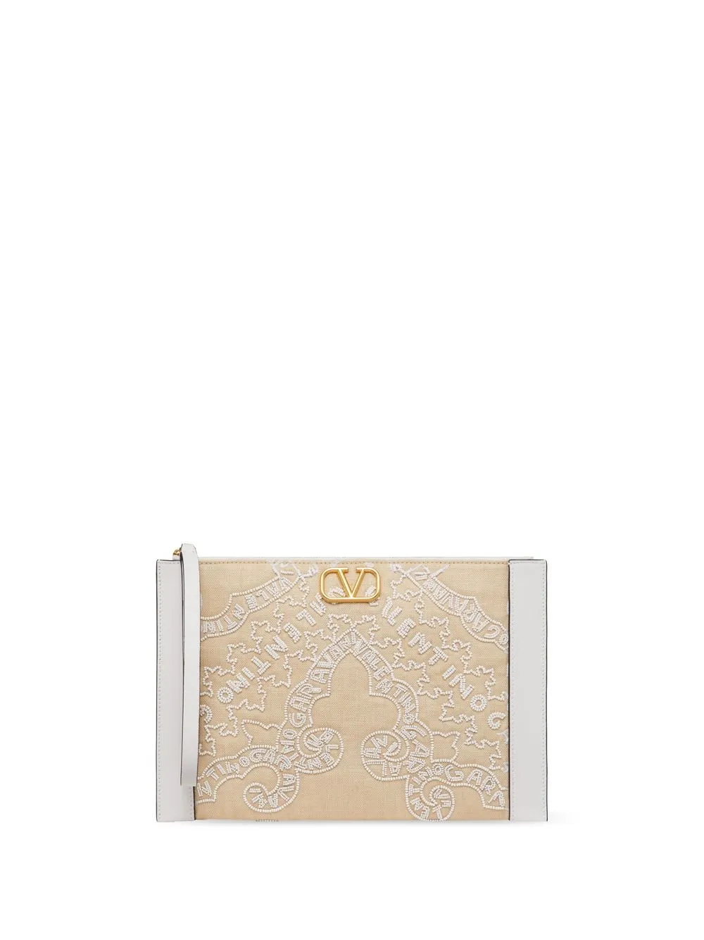 Valentino Garavani logo-print leather clutch bag - Neutrals