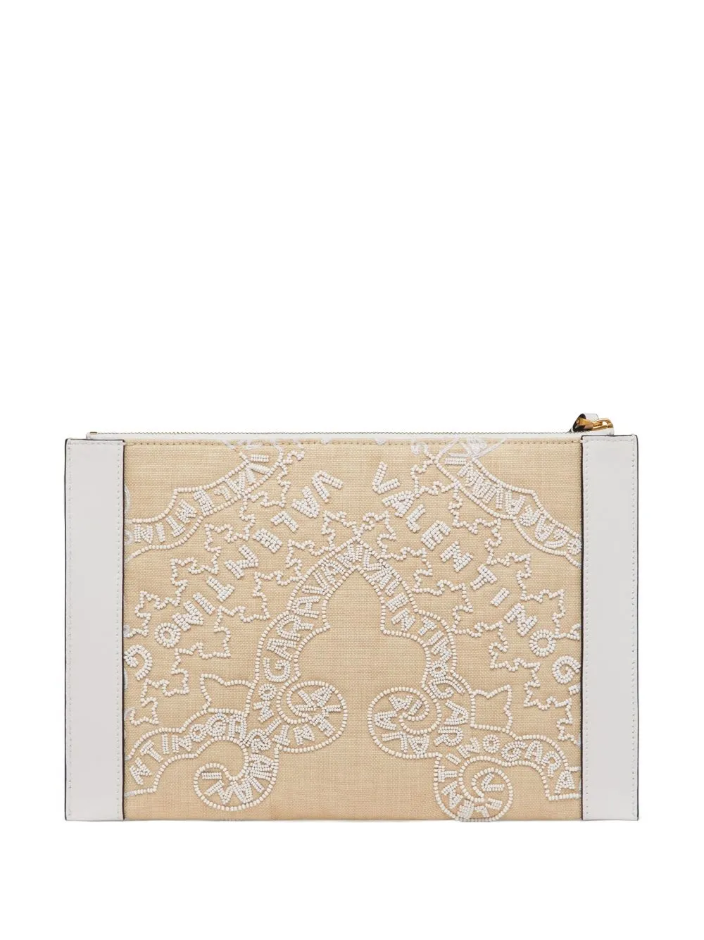 Valentino Garavani logo-print leather clutch bag - Neutrals