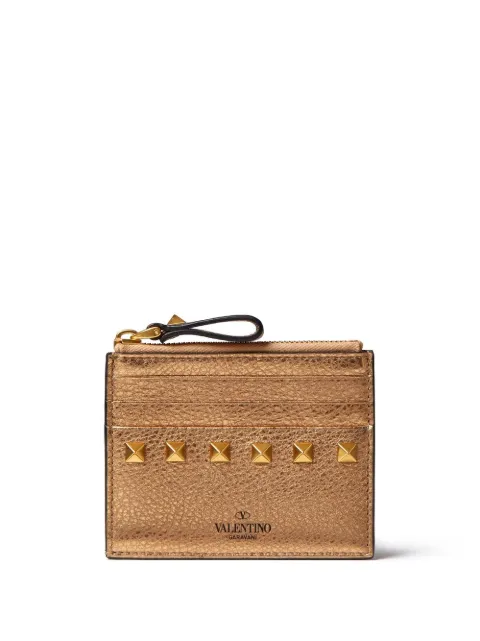 Valentino Garavani Porta-cartões Rockstud de couro granulado metálico