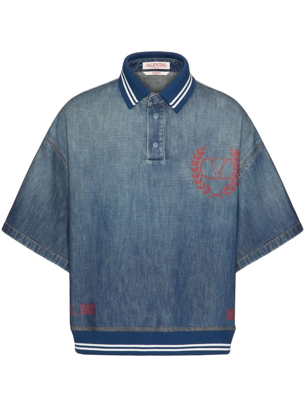 

Valentino logo-print denim polo shirt - Blue