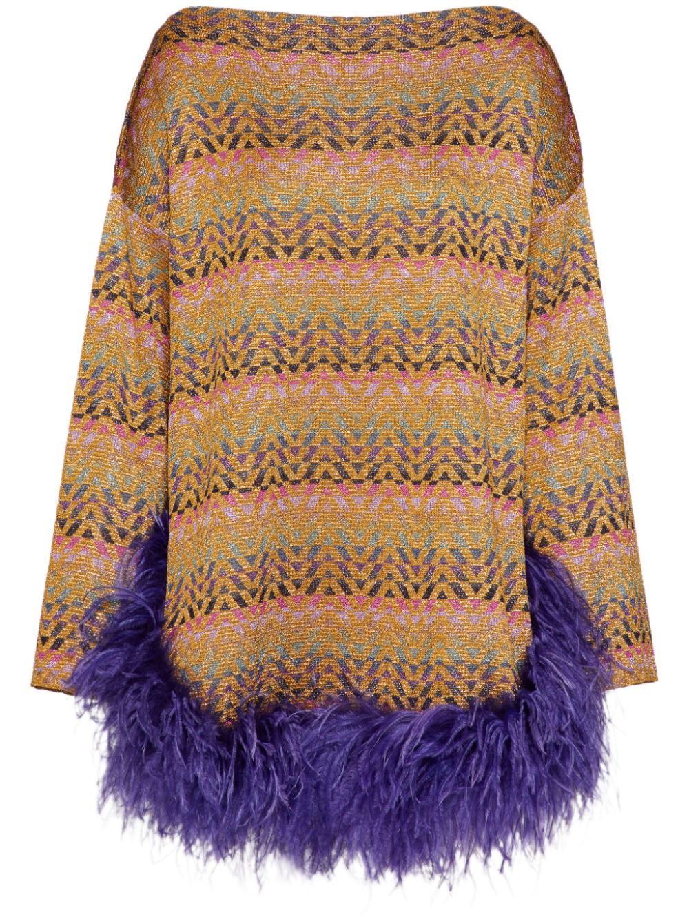 Optical Valentino feather-trim jumper