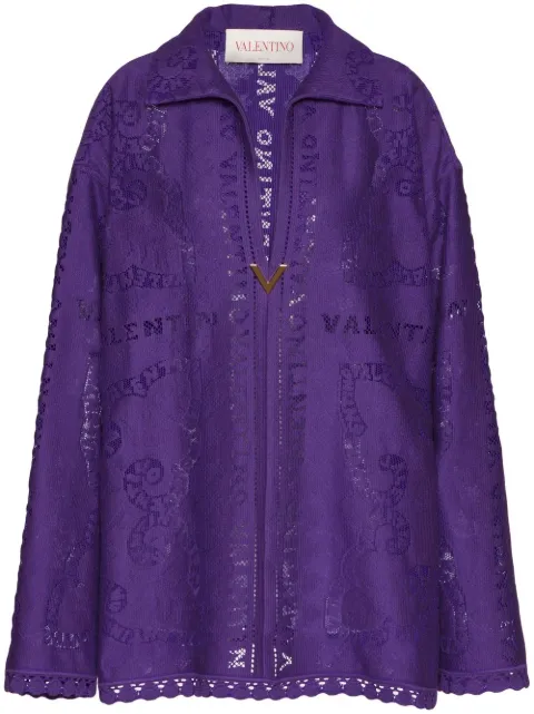 Valentino embroidered-logo long-sleeve dress