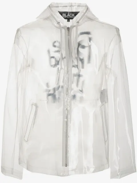 Black Comme Des Garçons slogan-print transparent jacket