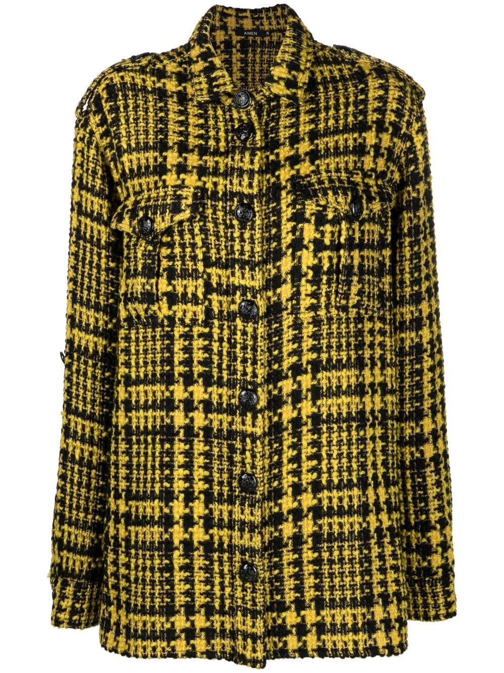 

Amen check-print tweed overshirt - Yellow