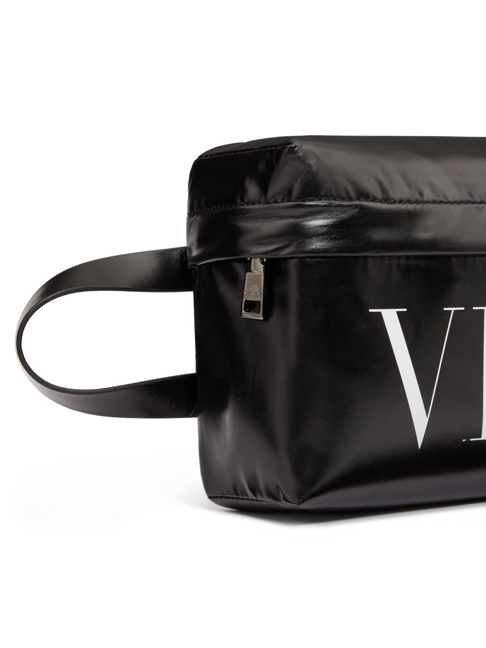 Shop Valentino Vltn Leather Wash Bag In Black