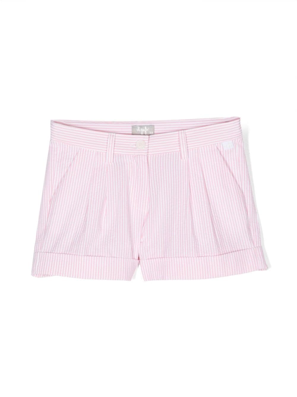 Il Gufo Kids' Striped Cotton Shorts In Pink