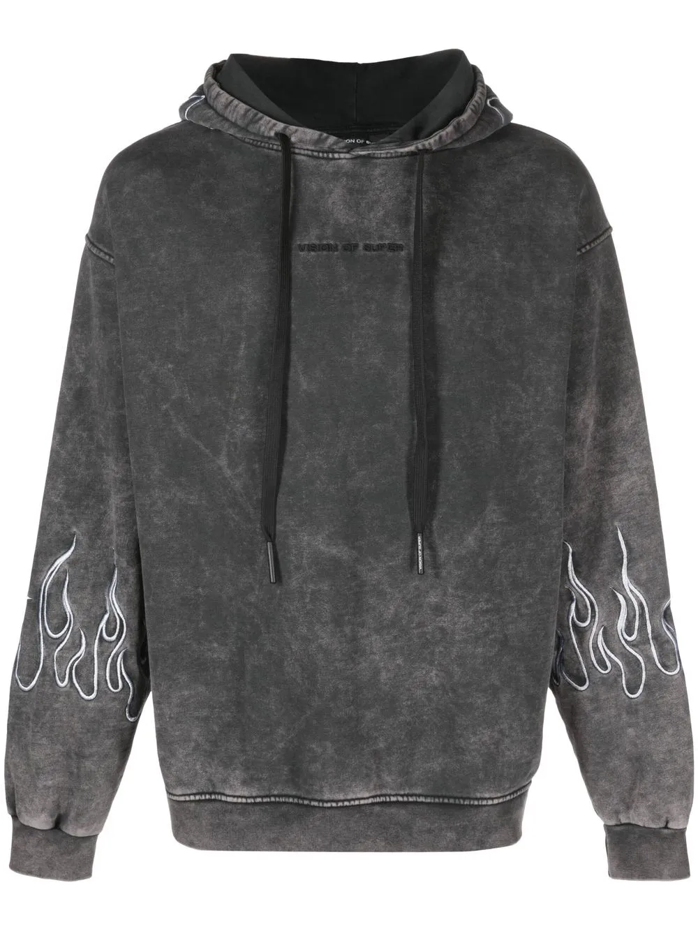 

Vision Of Super flames-embroidered acid wash hoodie - Grey