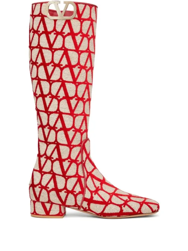 Valentino Garavani 30mm Vlogo Type Boots in Neutrals