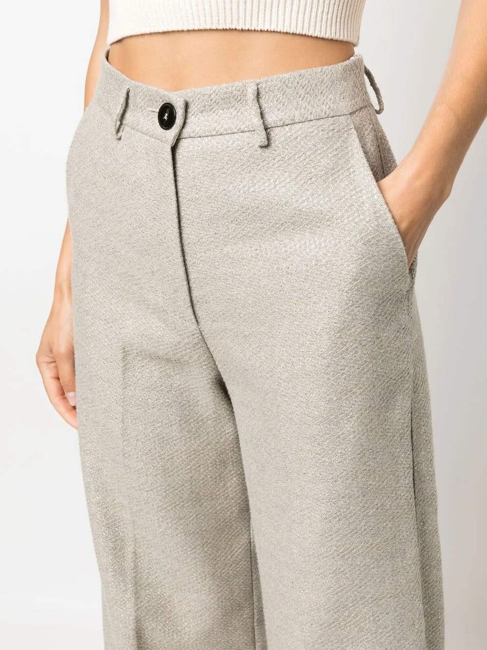 Forte Forte Wide-leg Cotton-blend Trousers In Silver