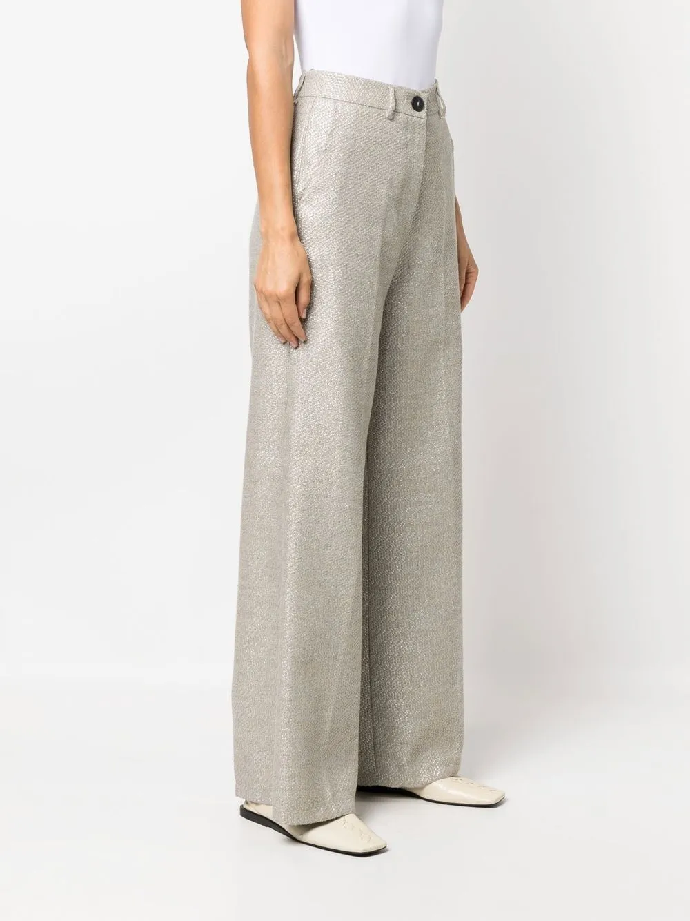 Forte Forte Wide-leg Cotton-blend Trousers In Silver